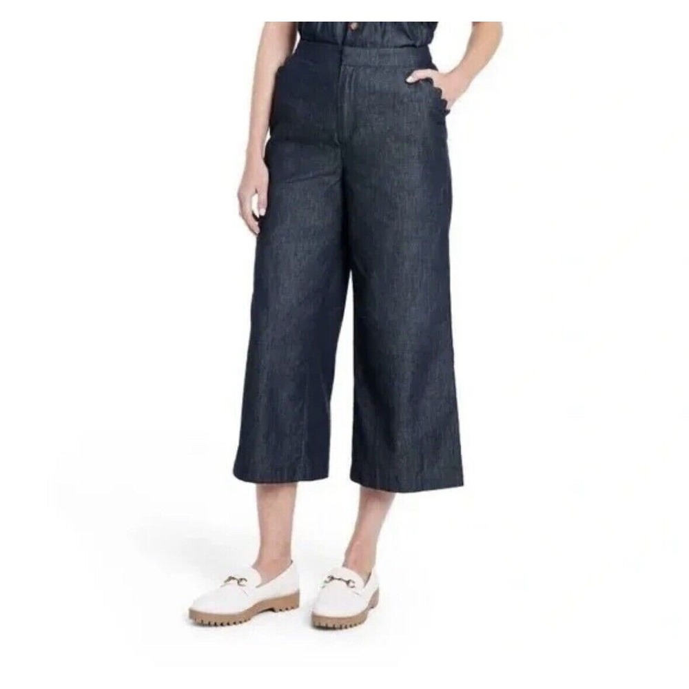Kika Vargas x Target Womens Dark Wash Scalloped Wide Leg Denim Culottes Size 4